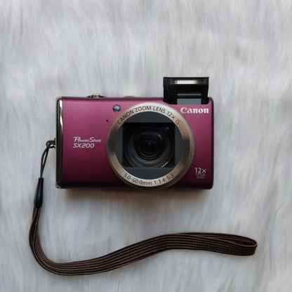 Used Digital Camera | Canon PowerShot SX200 HS digital camera - Rarely pink purple & External Flash | Complete Set